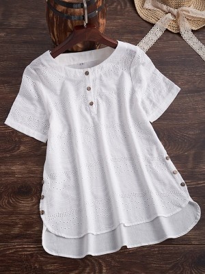 Plus Size Embroideried Short Sleeve Casual Blouse