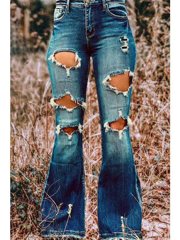 High Rise Distressed Flared Jeans