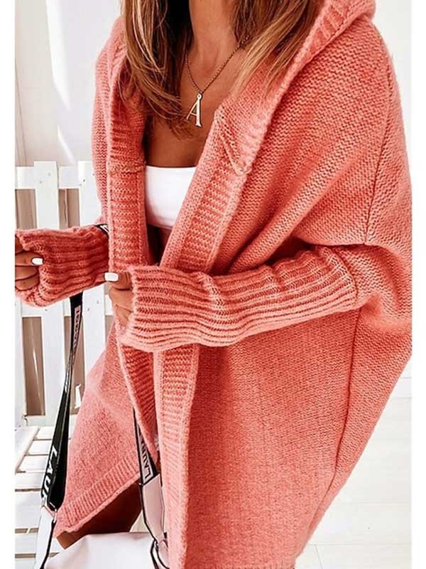 Women's Cardigan Sweater Jumper Chunky Crochet Knit Tunic Hooded Solid Color Outdoor