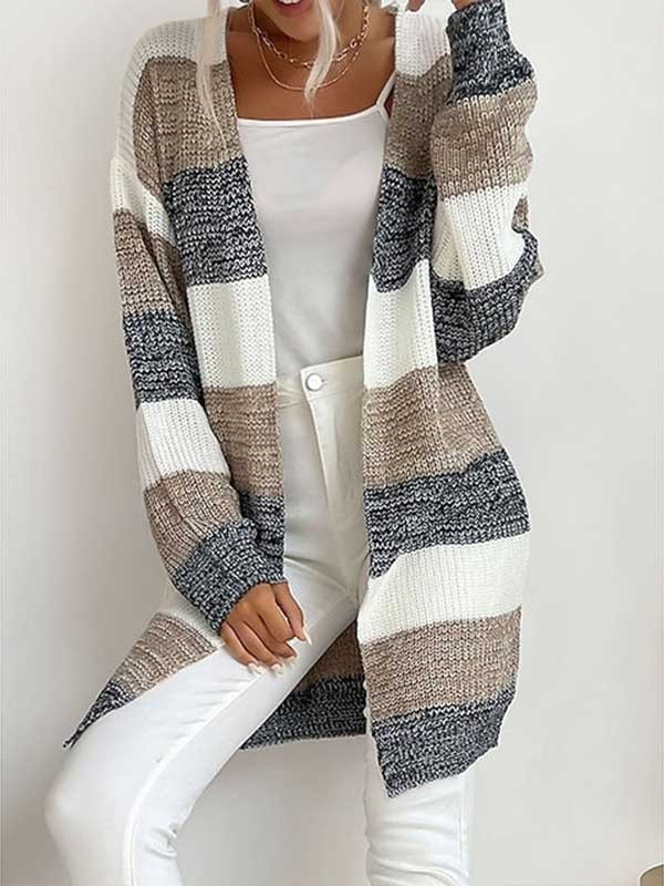Women's Cardigan Sweater Jumper Ribbed Knit Oversized Open Front Color Block Outdoor Daily Stylish Casual