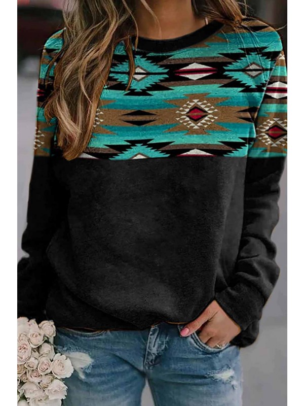Western Aztec Ethnic Style Printed Round Neck Sweatshirt