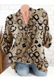 Vintage Printed Stand Collar Long Sleeve Blouse For Women