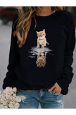Cartoon Cat Tiger Printed Casual Long Sleeve TShirt For Women