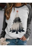 Christmas Tree Misty Treetop Silhouette Print Casual Sweatshirt